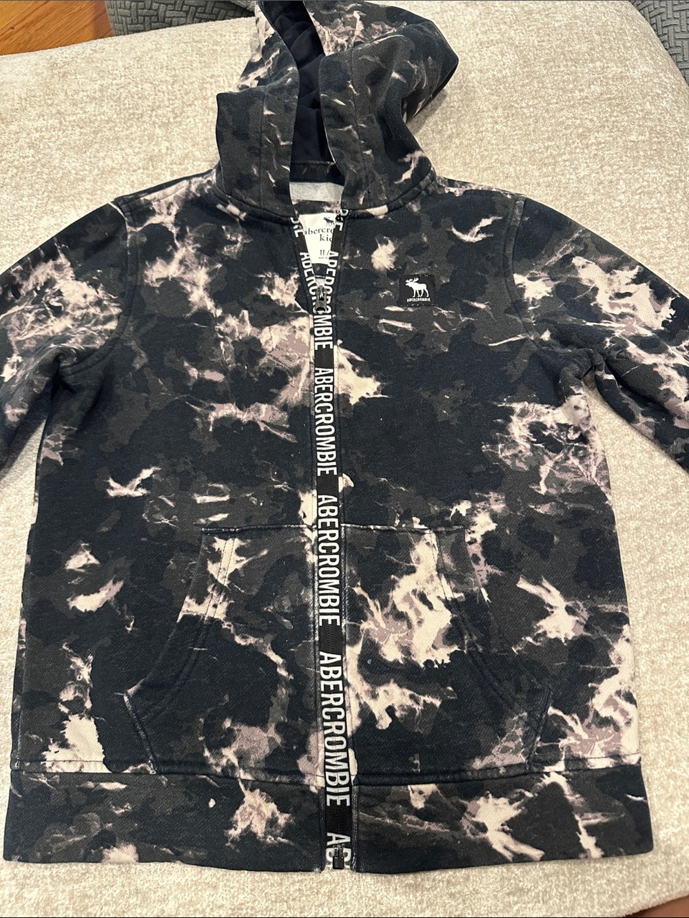 Abercrombie & Fitch Kids Black and White Tie-Dye Zip Hoodie